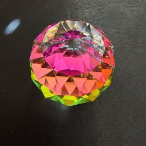 Swarovski Crystal Small Faceted Paperweight Round Felt Bottom Austria No Box EUC